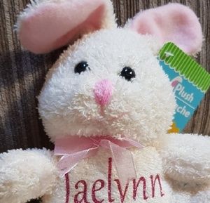 A small 9 inch personalized bunny inside egg